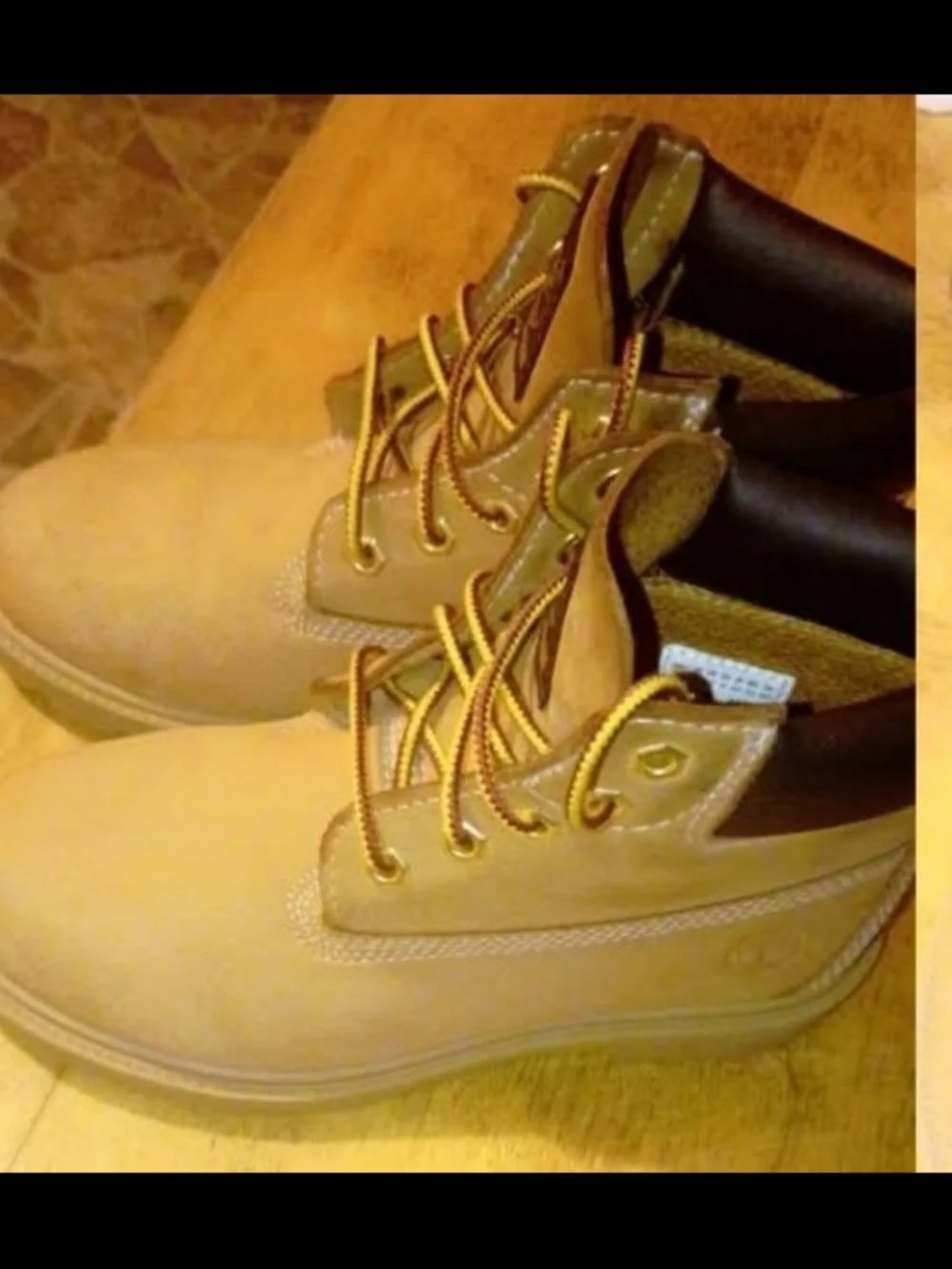 Timberland Kids Wheat Boots with Black Collar and Yellow Laces